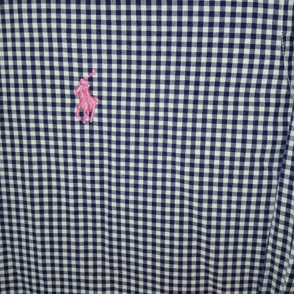 MENS RALPH LAUREN LONG SLEEVE BUTTON DOWN, NAVY AND WHITE CHECKED, SIZE MED - Picture 4 of 5